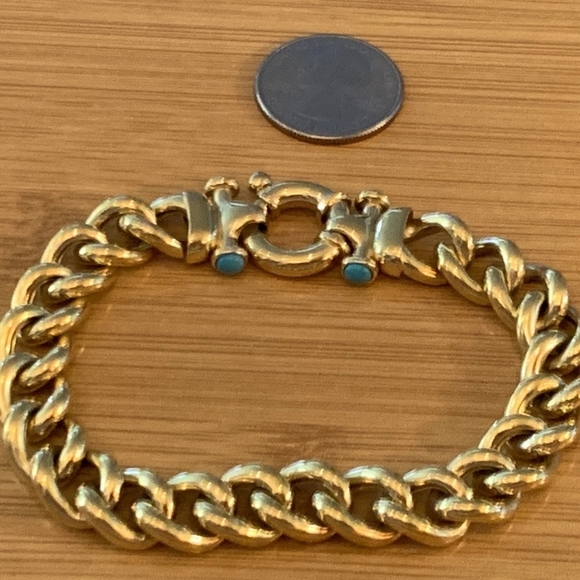 Veronese Sterling Silver Gold Plated Curb Bracelet with Turquoise Closure 8" - Picture 2 of 6